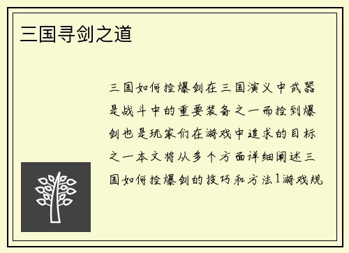 三国寻剑之道
