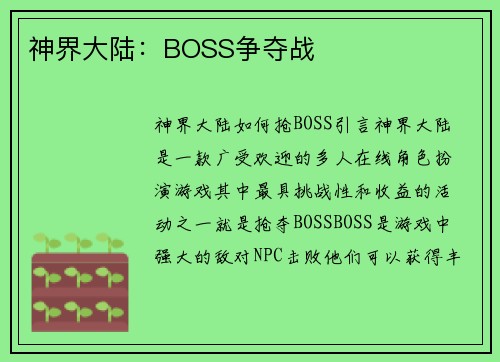 神界大陆：BOSS争夺战